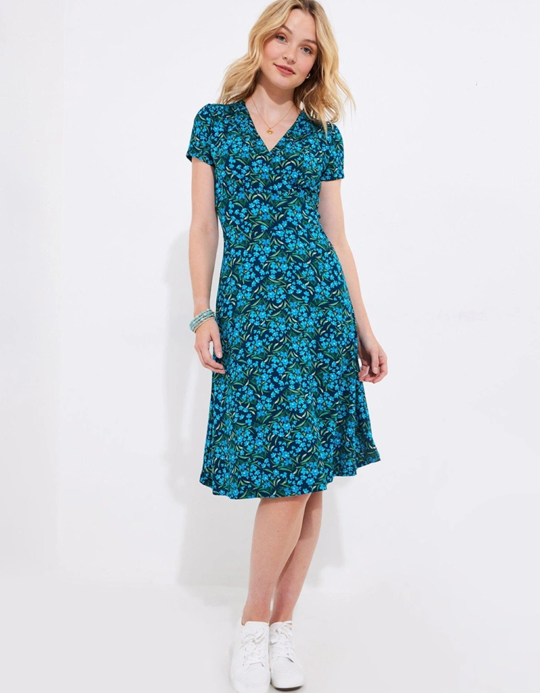 Felicity Floral Print Jersey Dress - Blue