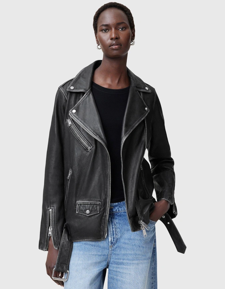 Billie Relaxed Fit Leather Biker Jacket - Black