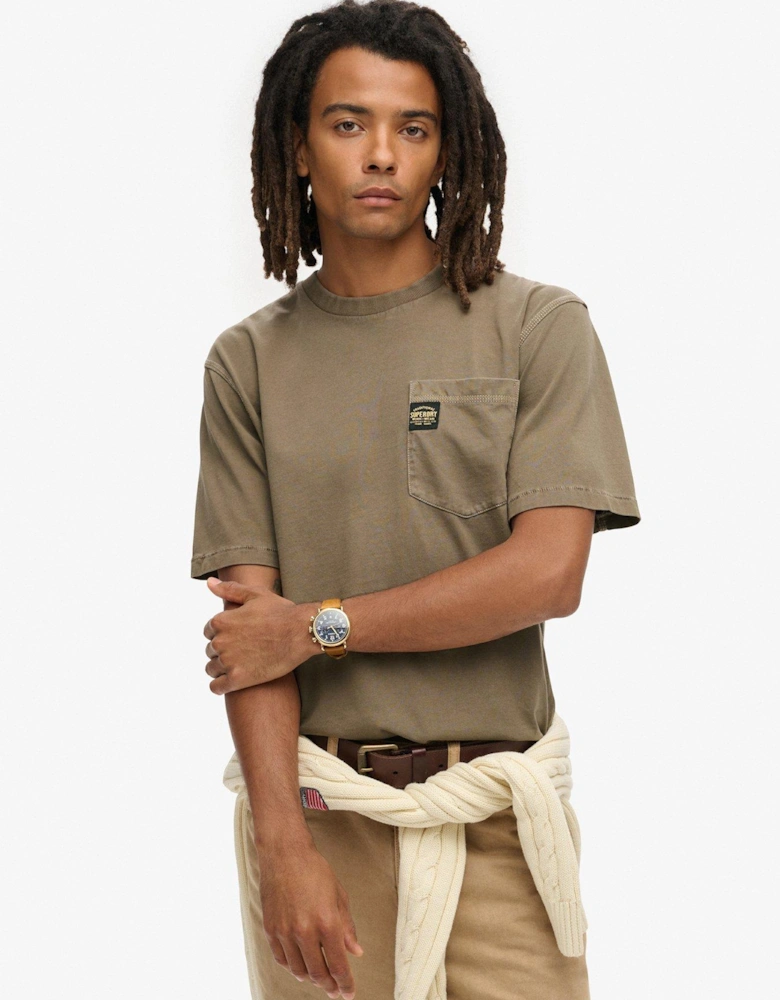 Contrast Stitch Pocket T-Shirt - Brown