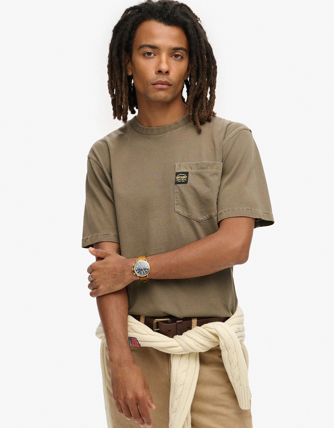 Contrast Stitch Pocket T-Shirt - Brown, 2 of 1