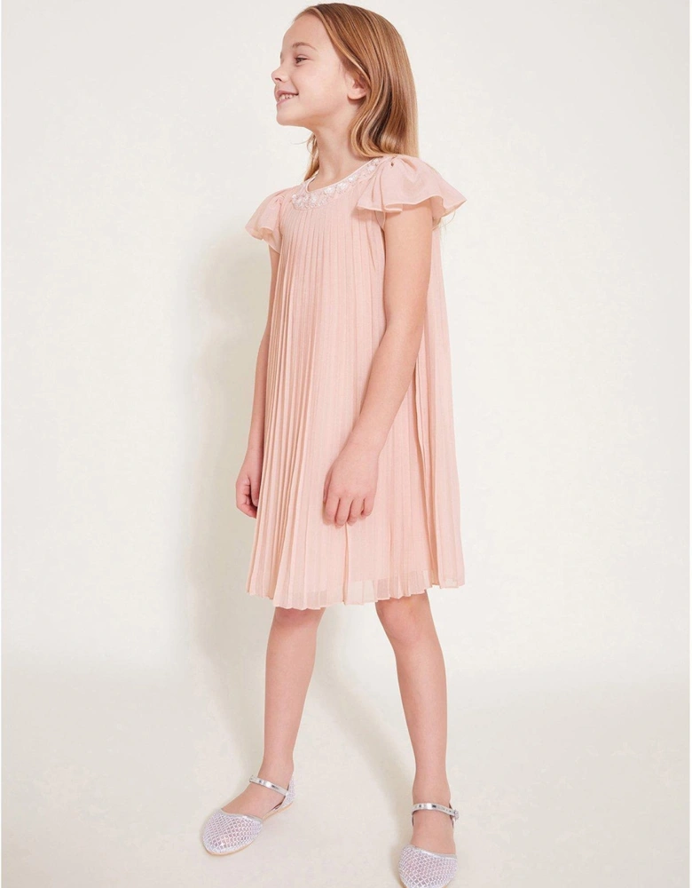 Girls Nellie Pleated Bridesmaid Dress - Pink