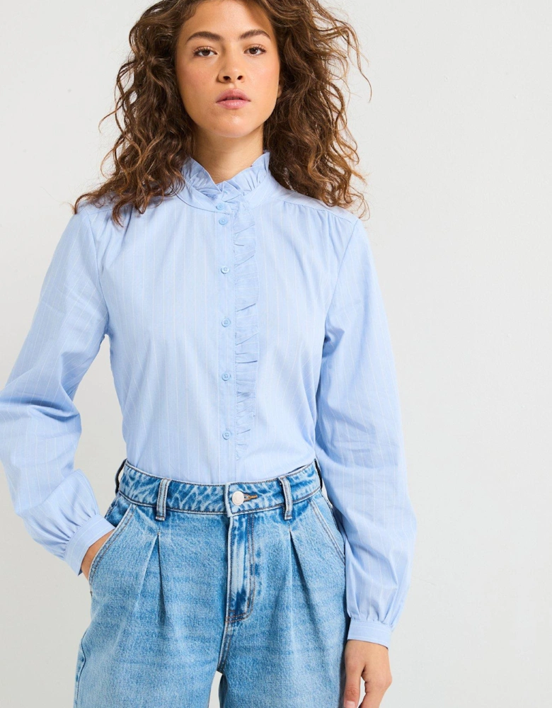 Long Sleeve Frill Shirt - Blue