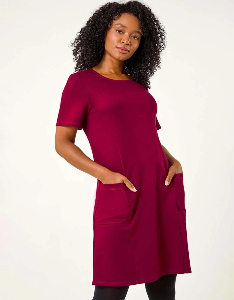 Petite A-line Pocket Stretch Dress - Purple