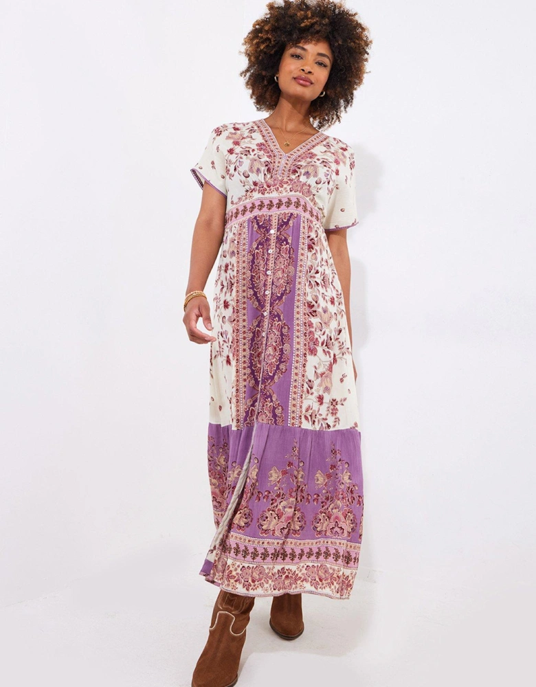 Vivienne Placement Print Maxi Dress - Purple