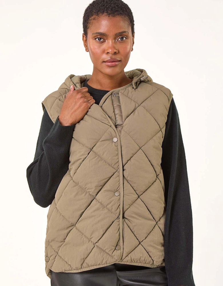 Hooded Quilted Gilet - Green