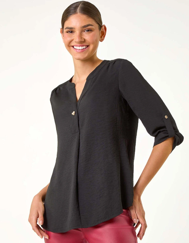 Heart Button Detail Shirt - Black