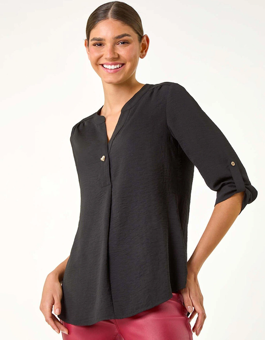 Heart Button Detail Shirt - Black, 2 of 1