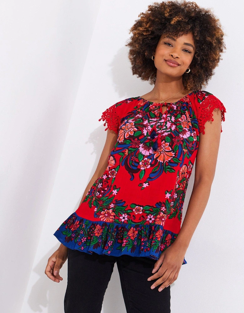 Joyful Floral Boho Top - Red