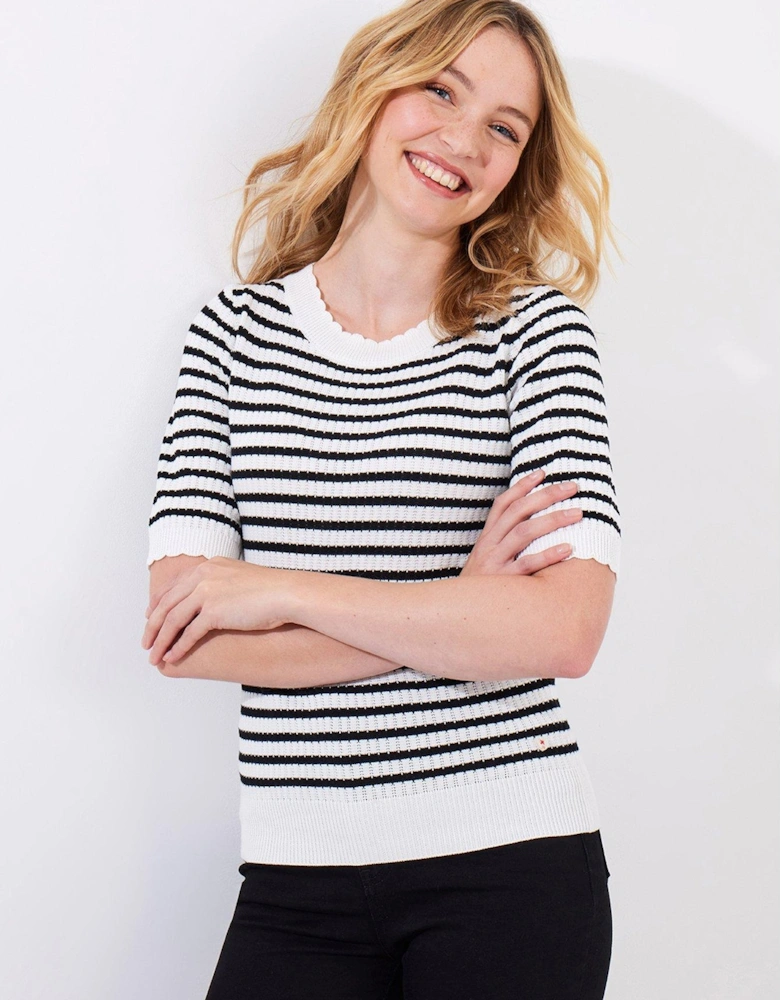 Lucie Stripe Short Sleeve Knitted Top - Black