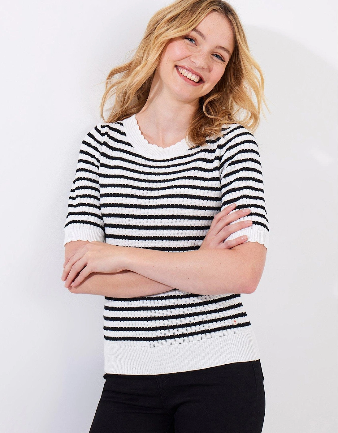 Lucie Stripe Short Sleeve Knitted Top - Black, 2 of 1