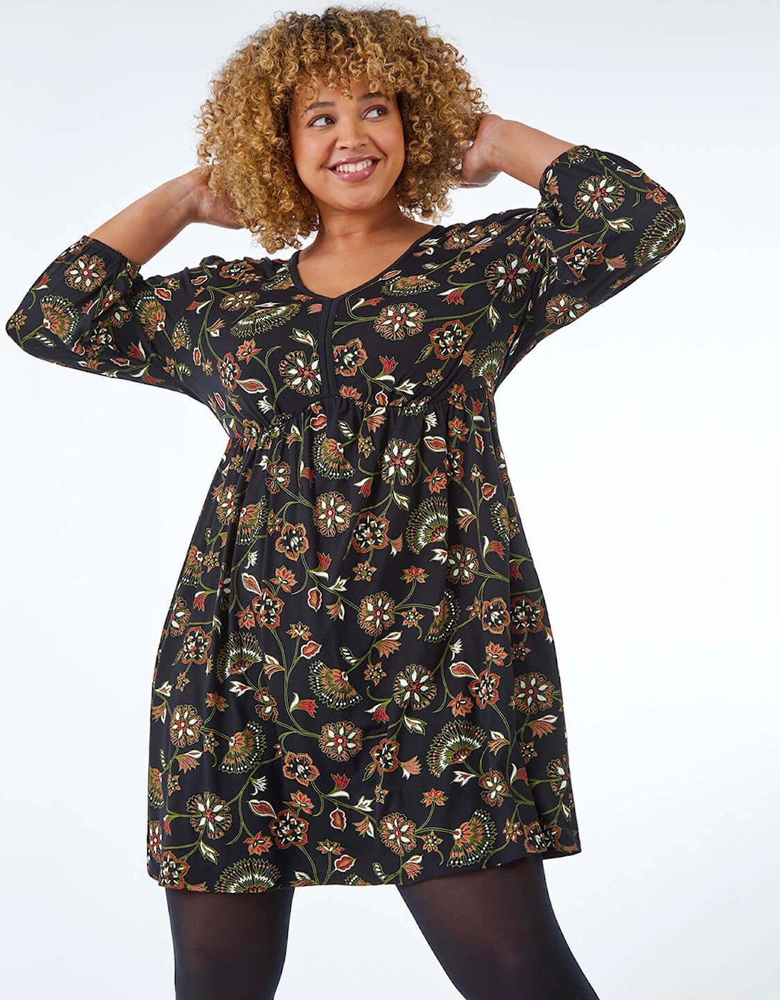 Curve Floral Stretch Dress - Black, 2 of 1