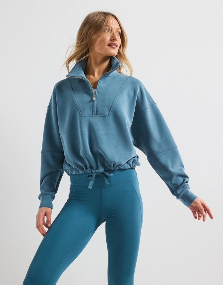 Womens Training Sand Wash Funnel Neck Half Zip - Blue