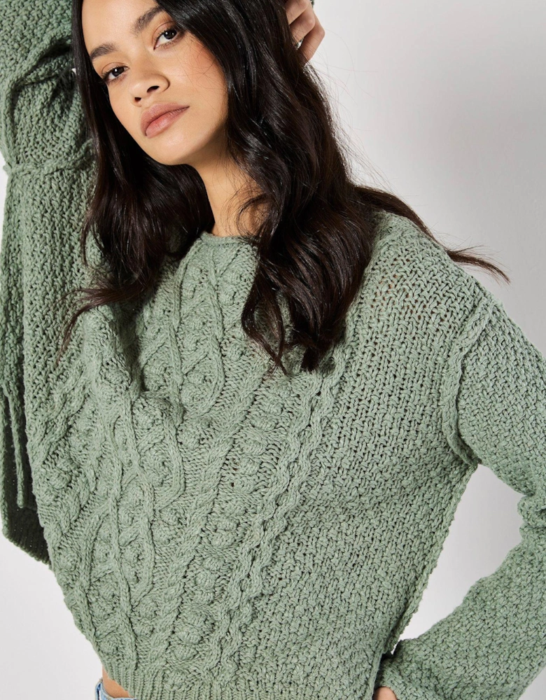 Cable Knit Waffle Jumper - Mint