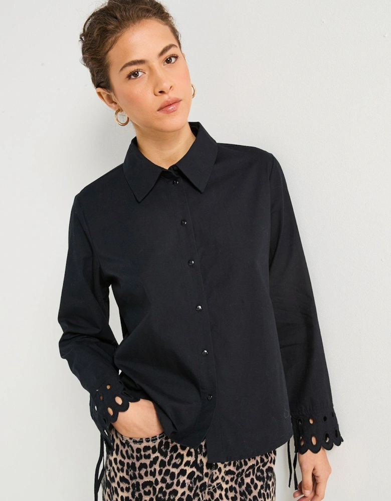 Long Sleeve Cut Out Shirt - Black