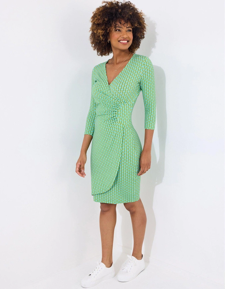 Gemma Geo Print Jersey Dress - Green