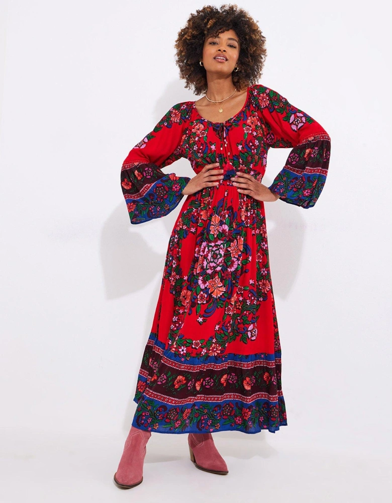 Elsa Boho Printed Maxi Dress - Red