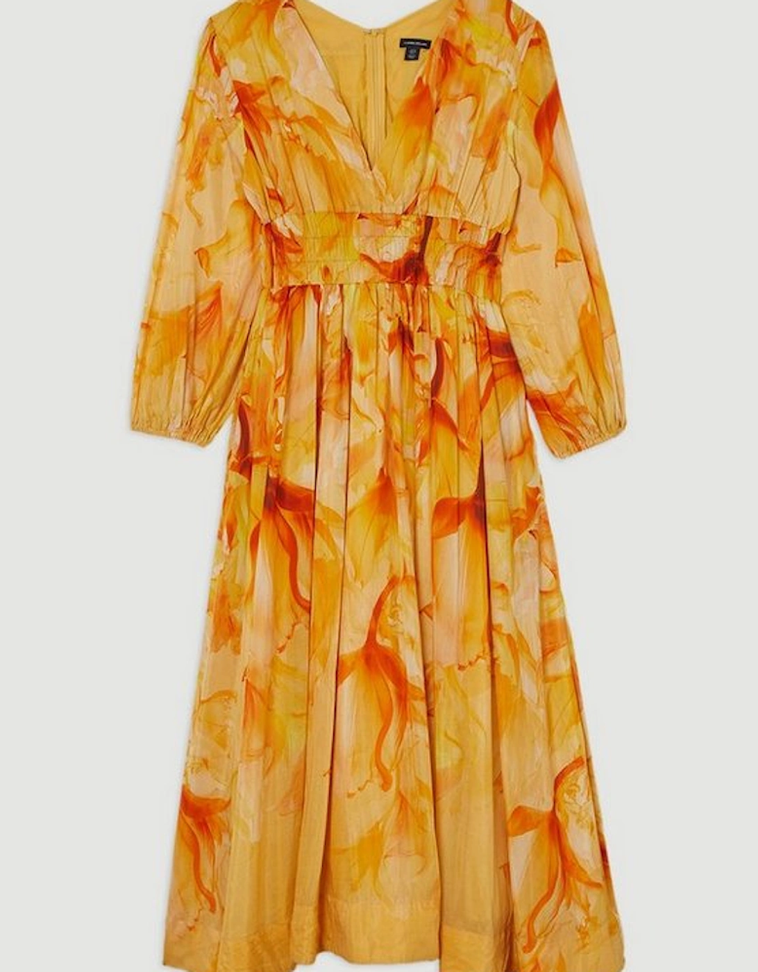 Ombre Floral Silk Cotton Plunge Maxi Dress