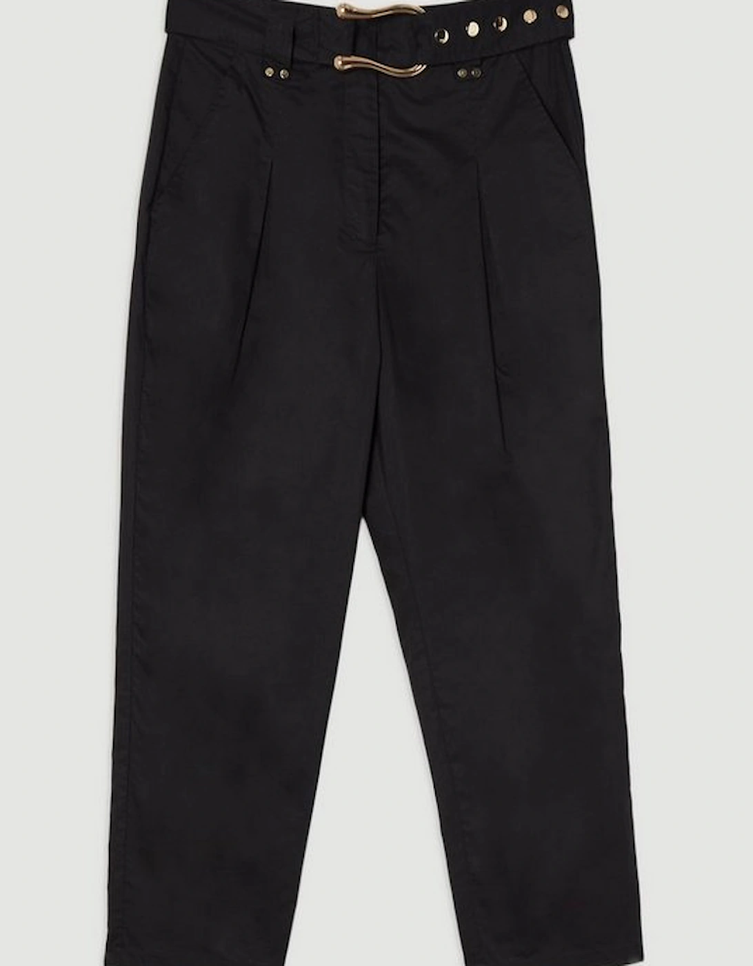 Cotton Sateen Belt Detail Woven Trouser