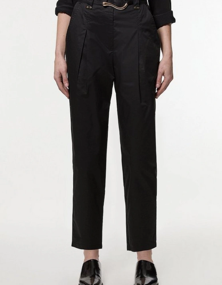 Cotton Sateen Belt Detail Woven Trouser