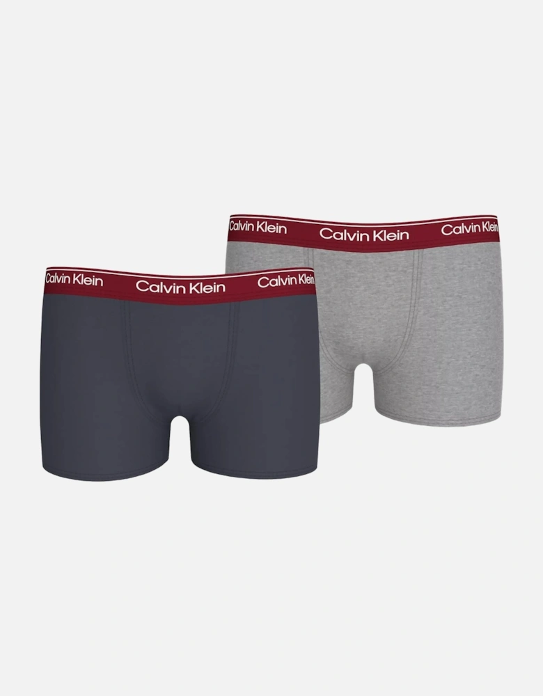 Boys 2-Pack Modern Cotton Boxer Trunks, Ash/Grey w/ burgundy