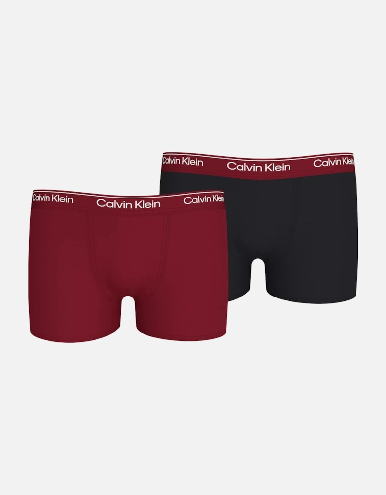 Boys 2-Pack Modern Cotton Boxer Trunks, Burgundy/Black