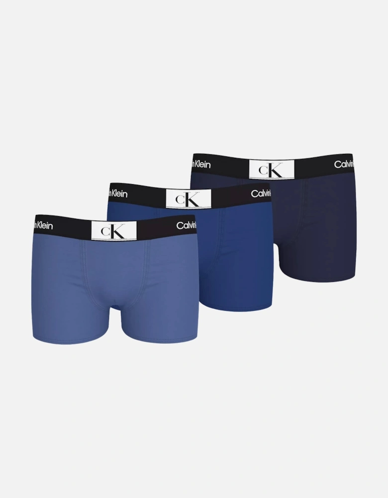 Boys 3-Pack CK 1996 Badge Boxer Trunks, Blue Mix