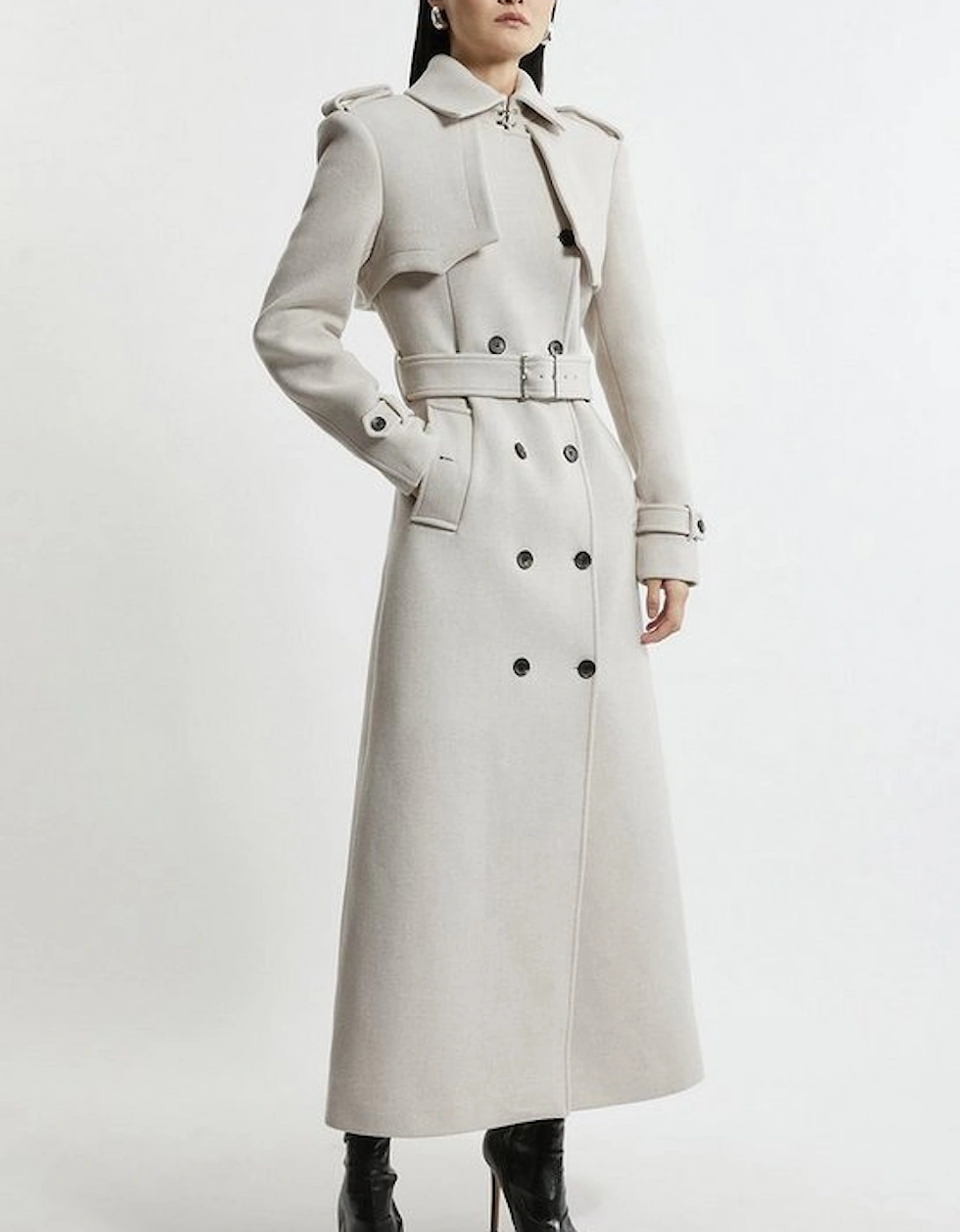 Petite ltalian Wool Tailored Belted Trench Coat