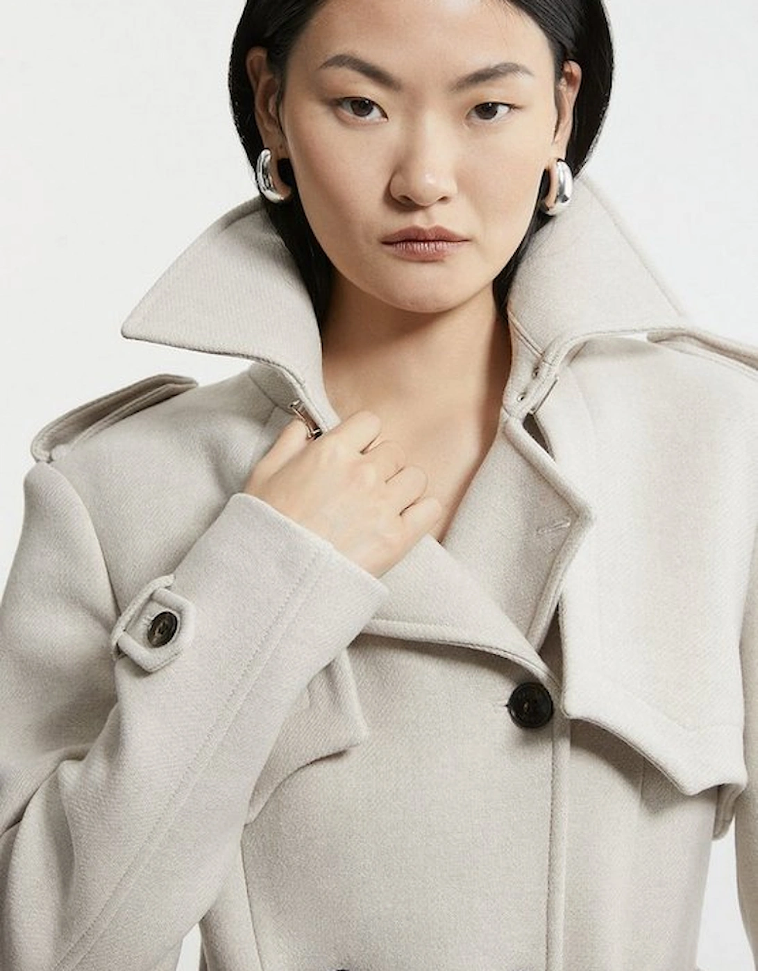 Petite ltalian Wool Tailored Belted Trench Coat