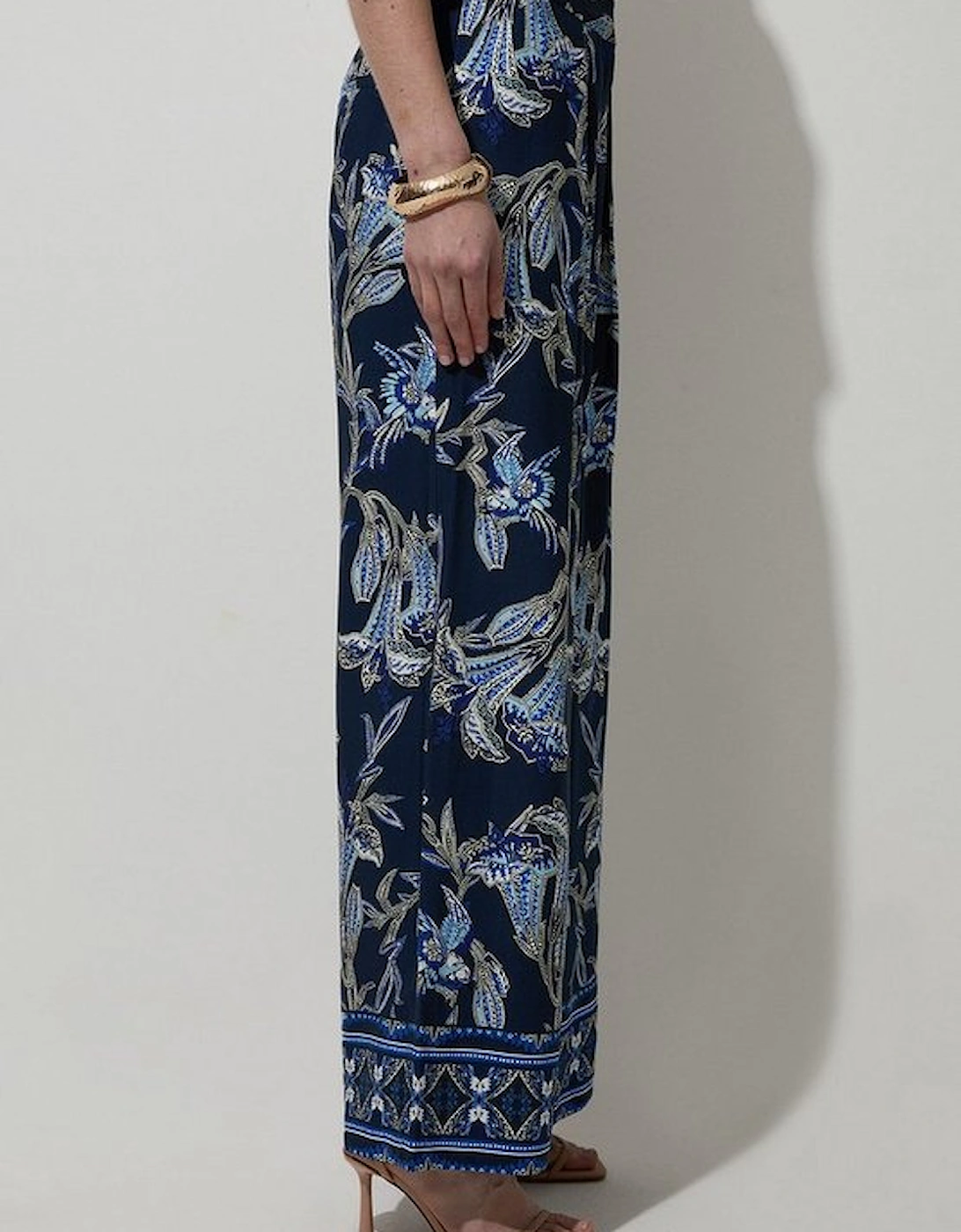 Tall Viscose Linen Mirrored Floral Woven Straight Leg Trouser