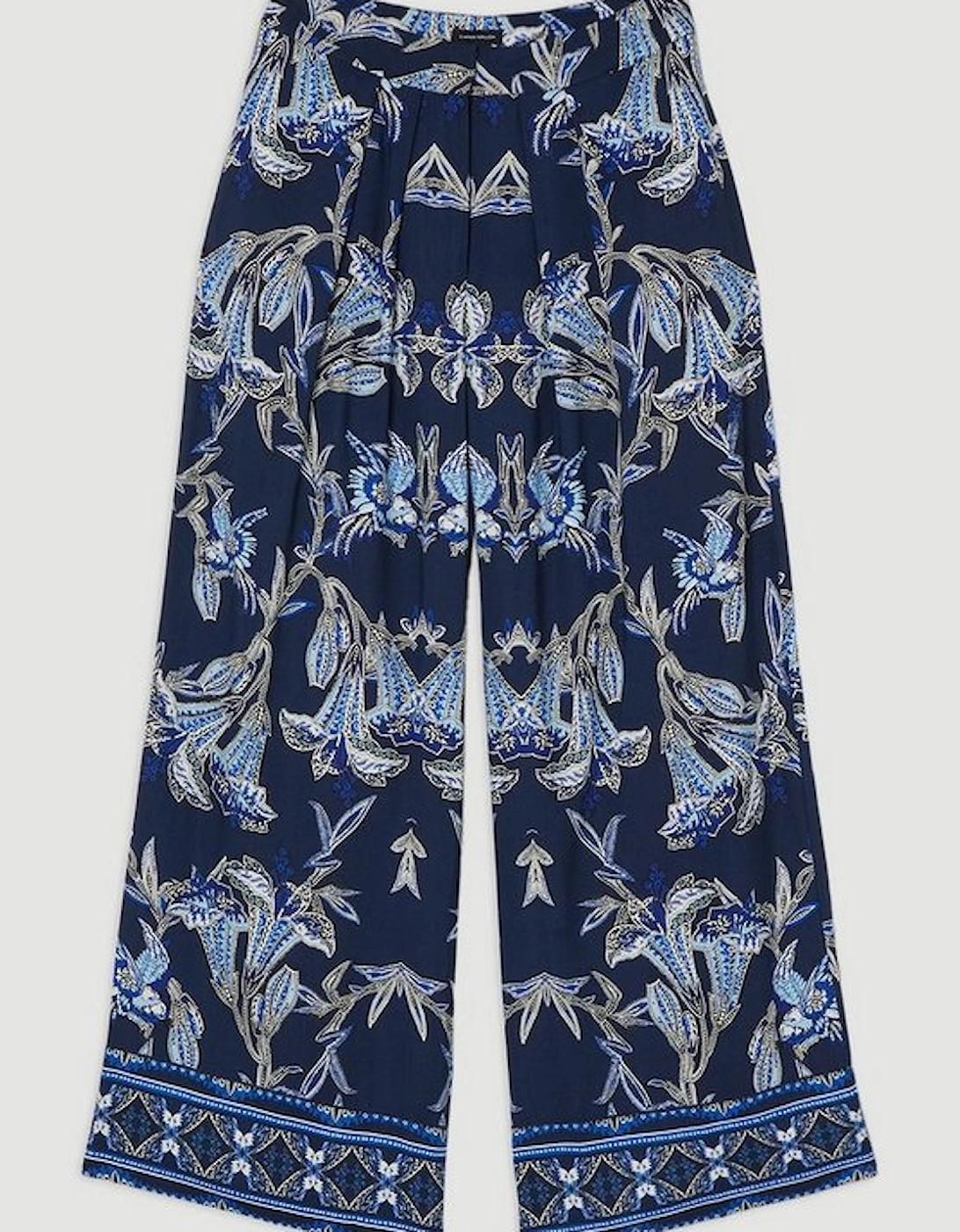 Viscose Linen Mirrored Floral Woven Straight Leg Trouser