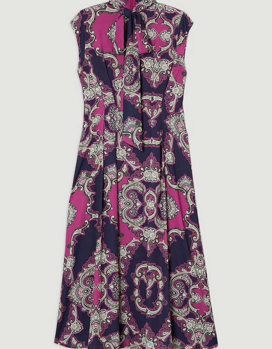 Tile Print Georgette Woven Sleeveless Pleated Maxi Dress