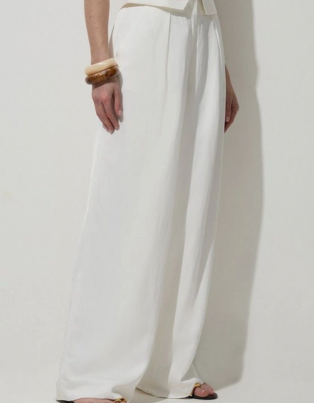 Tailored Viscose Linen Wide Leg Trouser