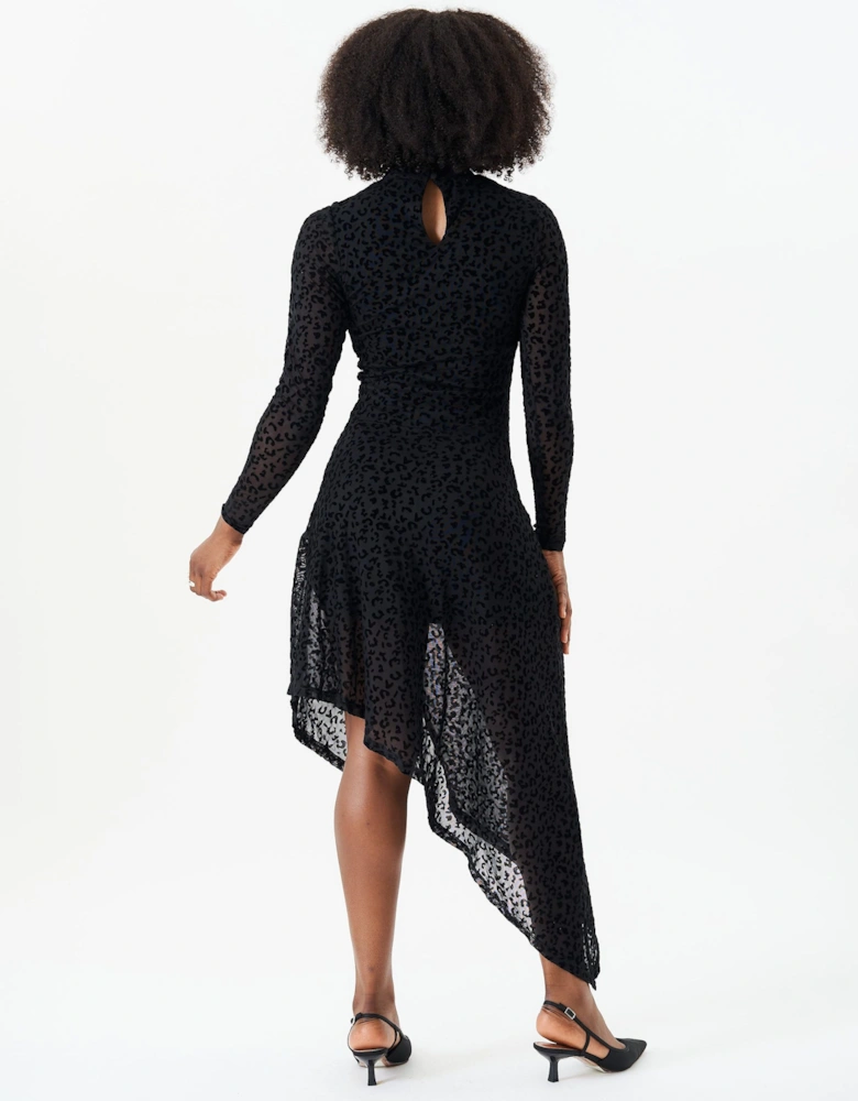 Black Animal Devore High Neck Midi Dress