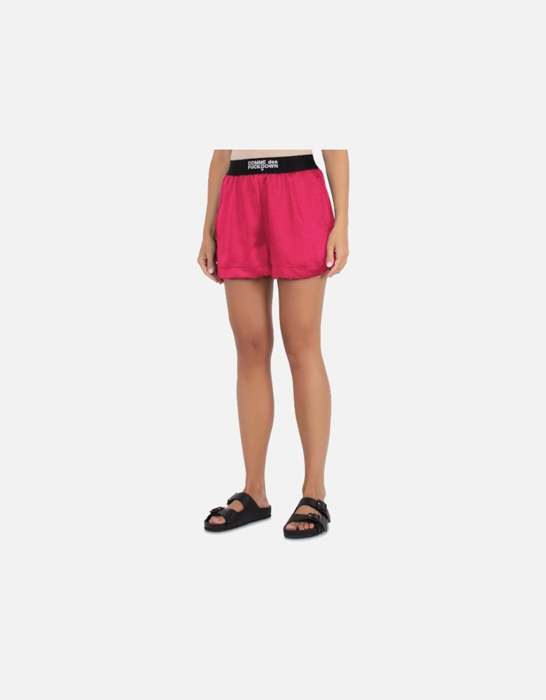 Satin Shorts with Logoed Elastic and Pockets Women - Fuchsia