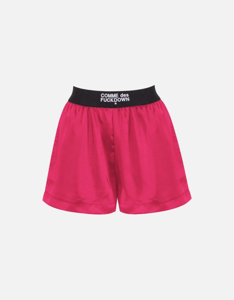 Satin Shorts with Logoed Elastic and Pockets Women - Fuchsia