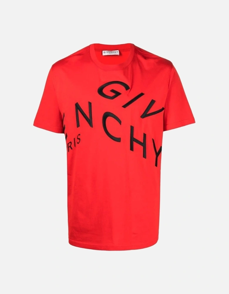 Refracted Embroidered Logo Oversized Red T-Shirt