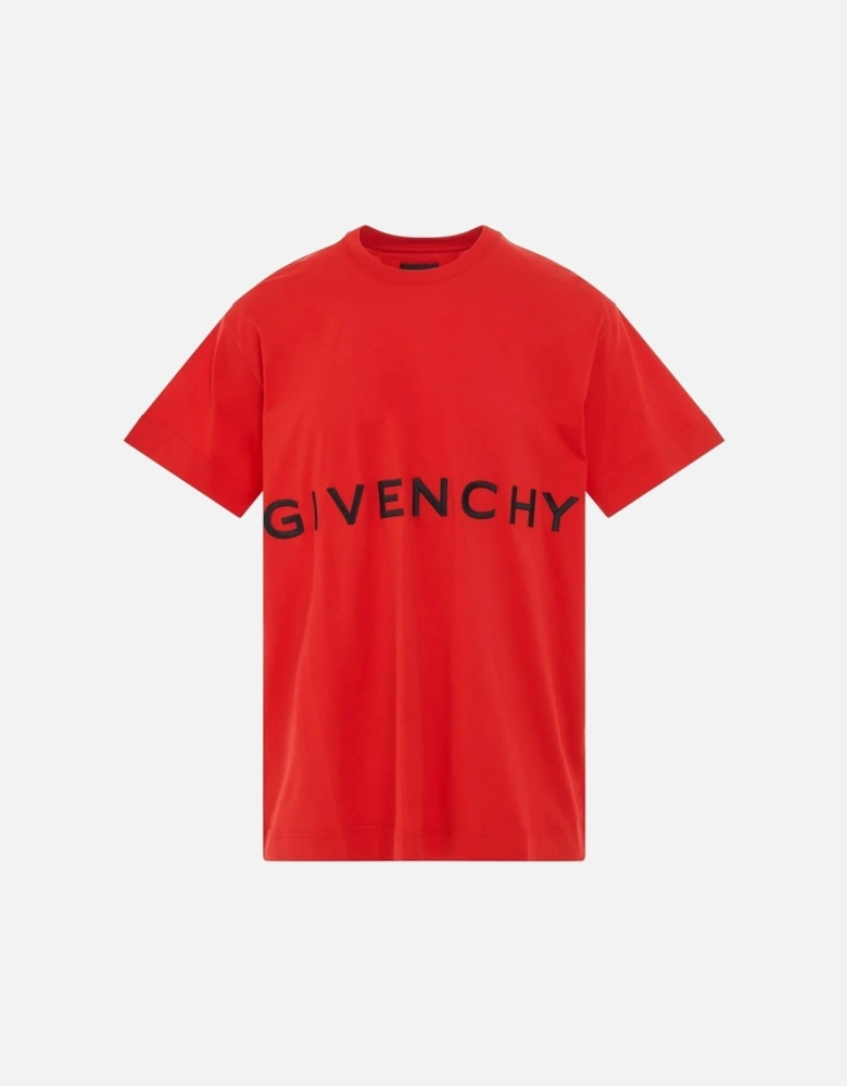 Embroidered Logo Oversized Red T-Shirt