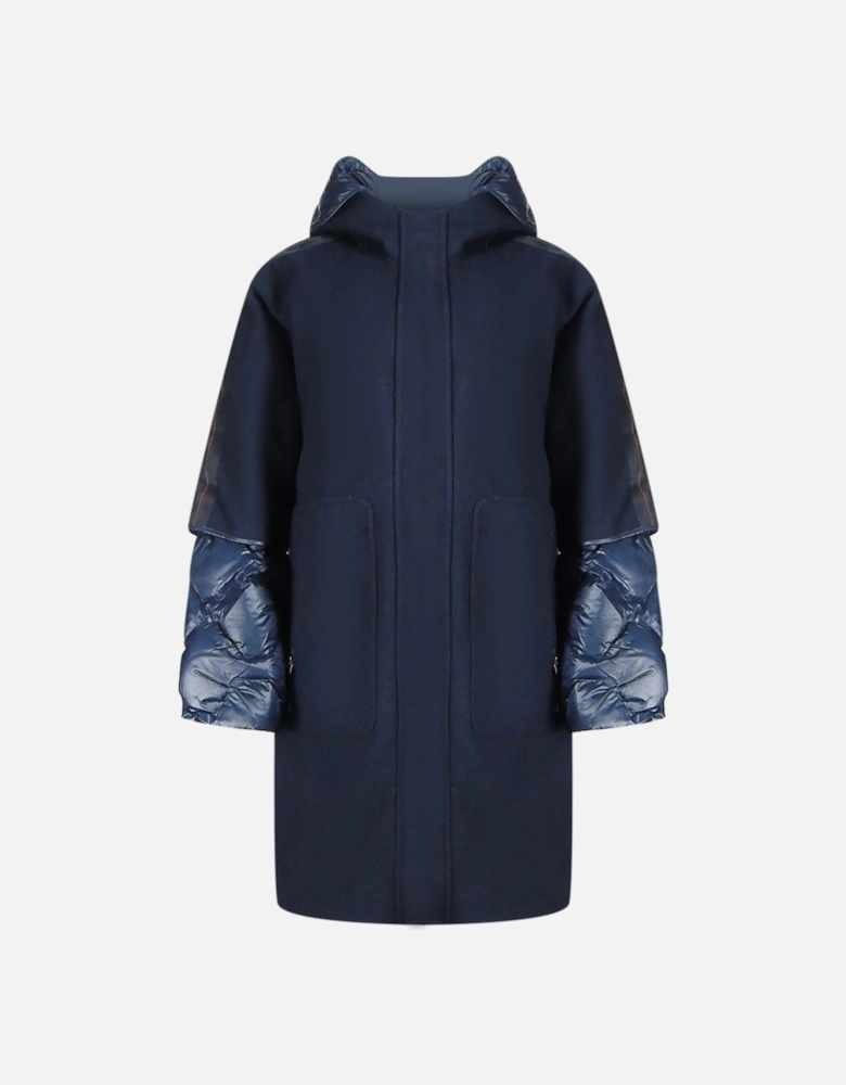 Joy Navy Blue Oversize Long Hooded Down Jacket