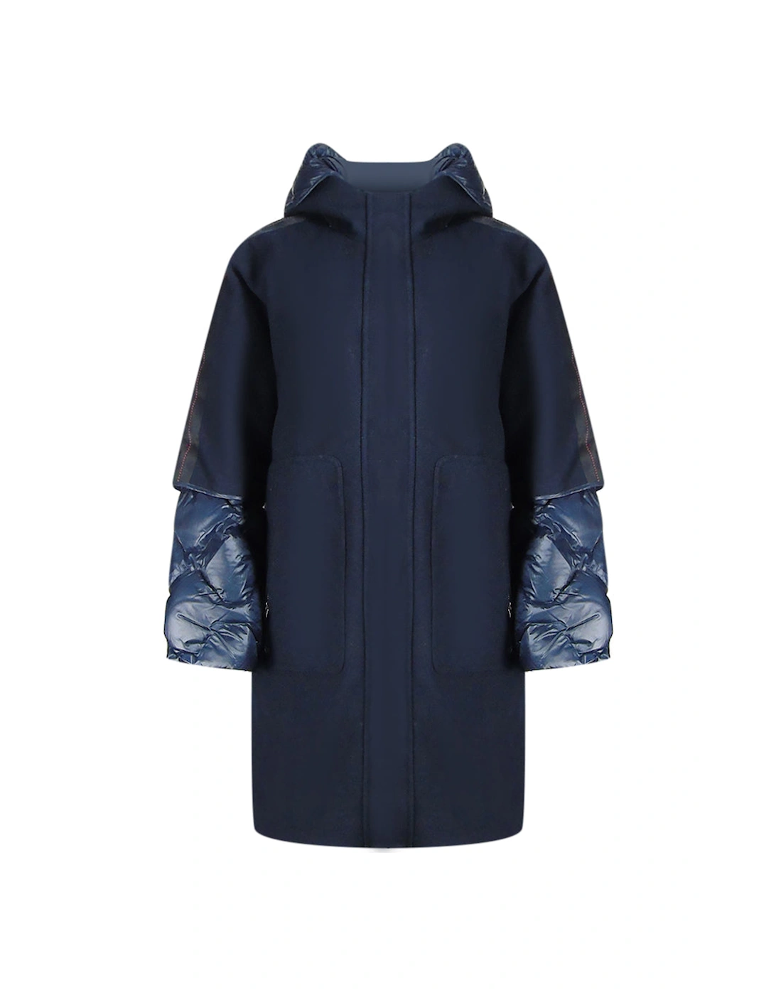 Women's Parajumpers Joy Navy Blue Oversize Long Hooded Down Jacket - Size: 10/8