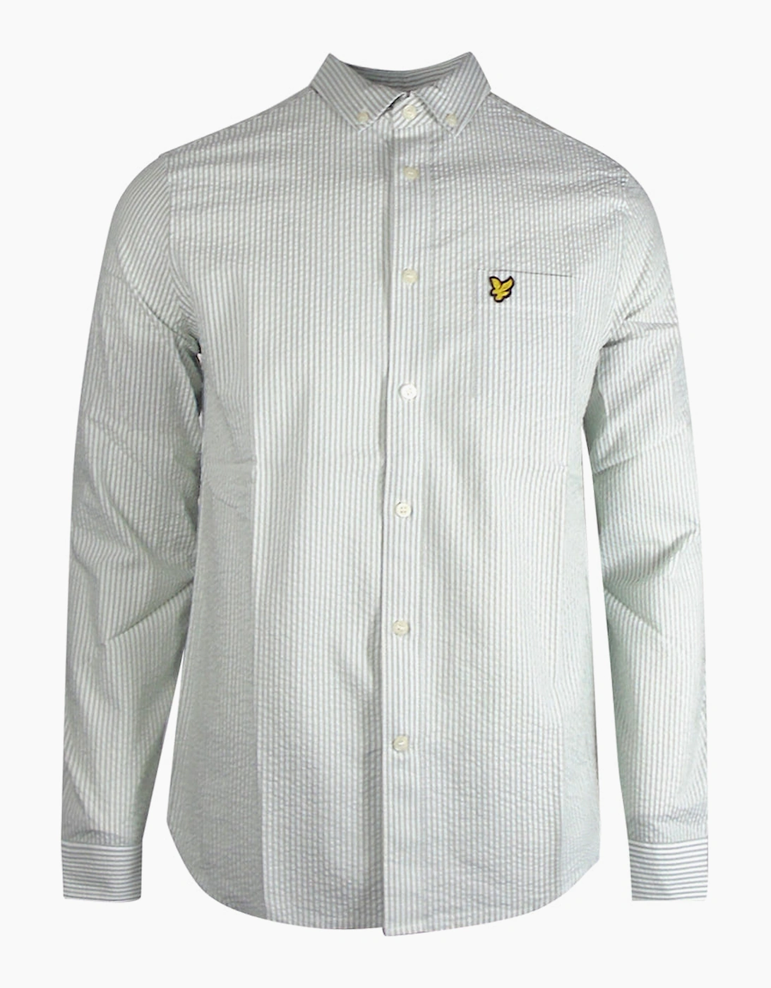 Lyle And Scott Men's Grey Lyle & Scott Seersucker Strike Long Sleeve Green Shirt - Size 44/Regular