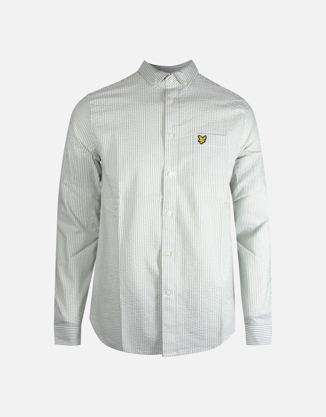 Lyle & Scott Seersucker Strike Long Sleeve Green Shirt, 4 of 3