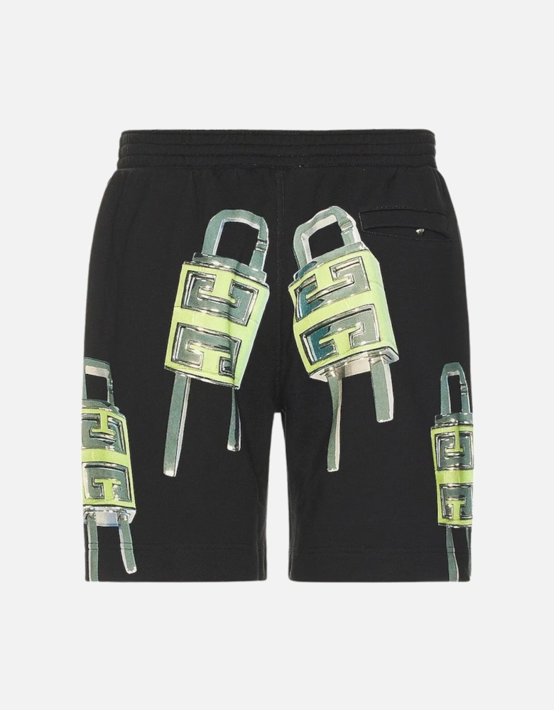 Padlock Design Board Fit Black Bermuda Shorts