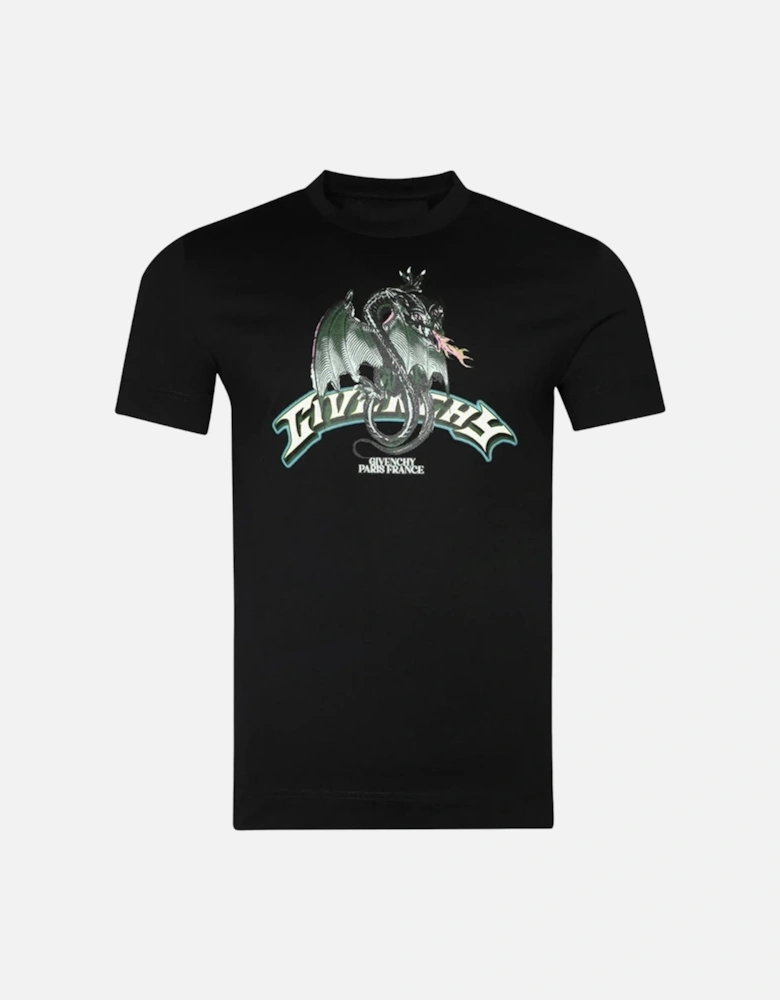 Dragon Flames Design Slim Fit Black T-Shirt