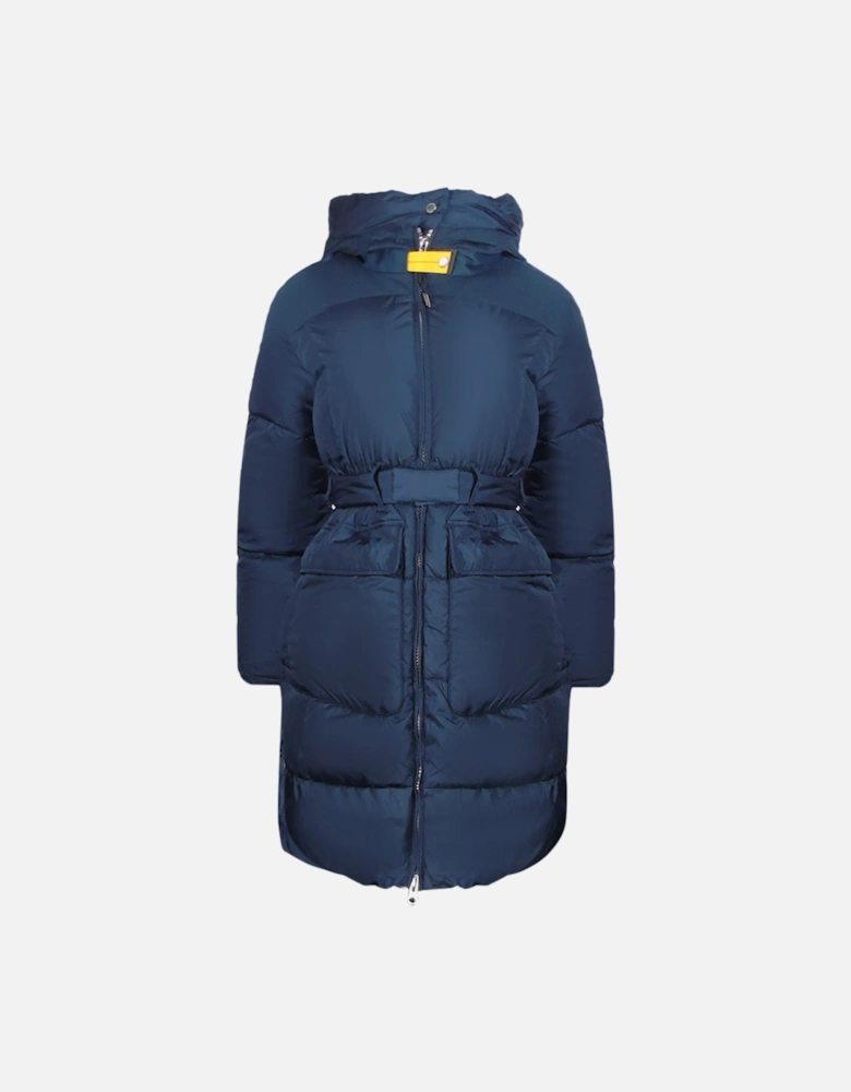 Moka Navy Blue Hooded Long Down Jacket