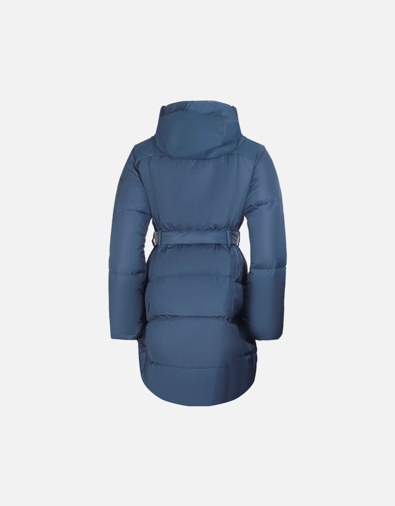 Moka Navy Blue Hooded Long Down Jacket