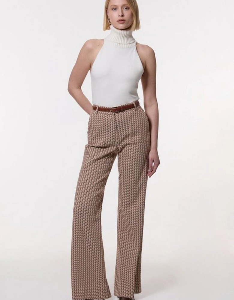 Jacquard Tailored Flared Straight Leg Trouser