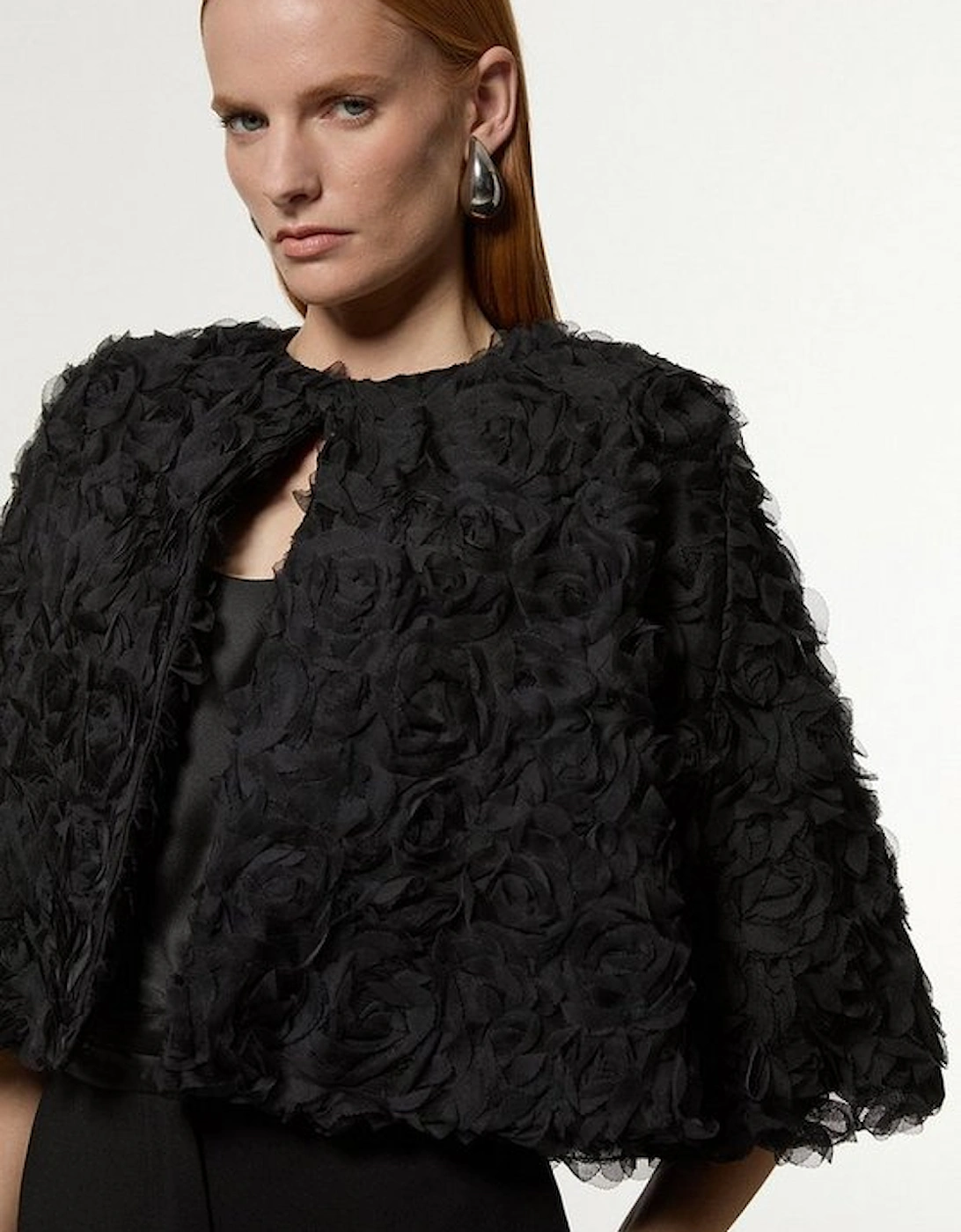 Textured Rosette Woven Cropped Cape