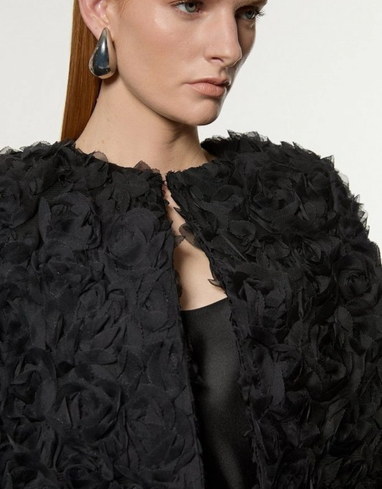 Textured Rosette Woven Cropped Cape