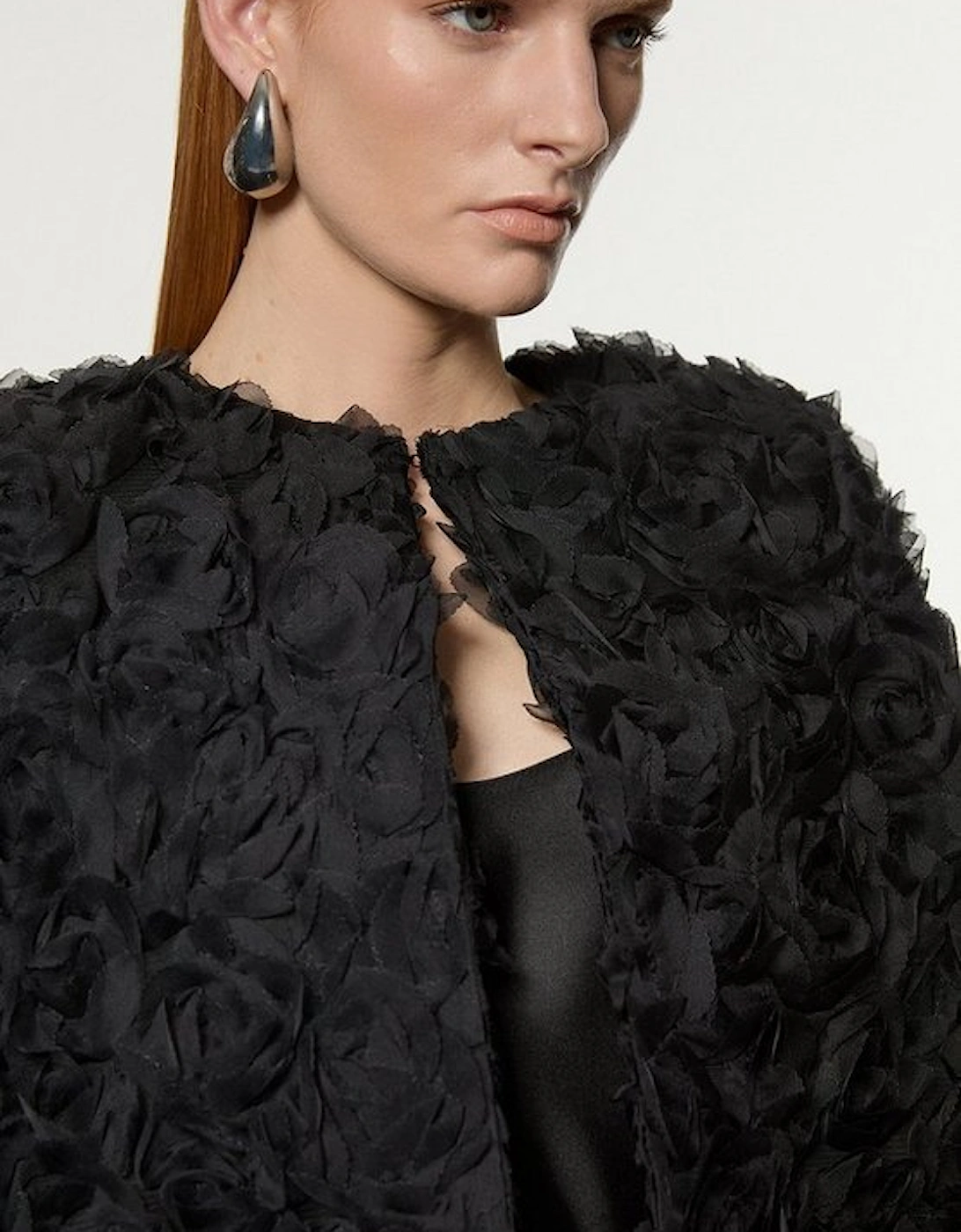 Textured Rosette Woven Cropped Cape