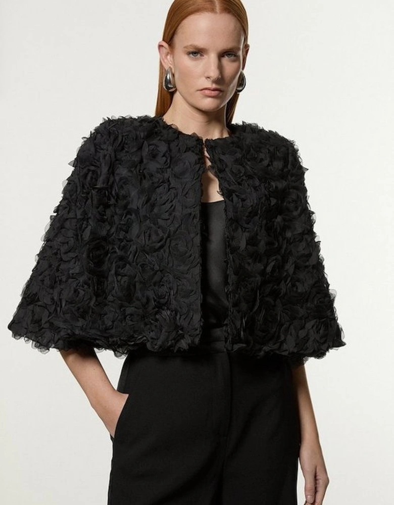 Textured Rosette Woven Cropped Cape